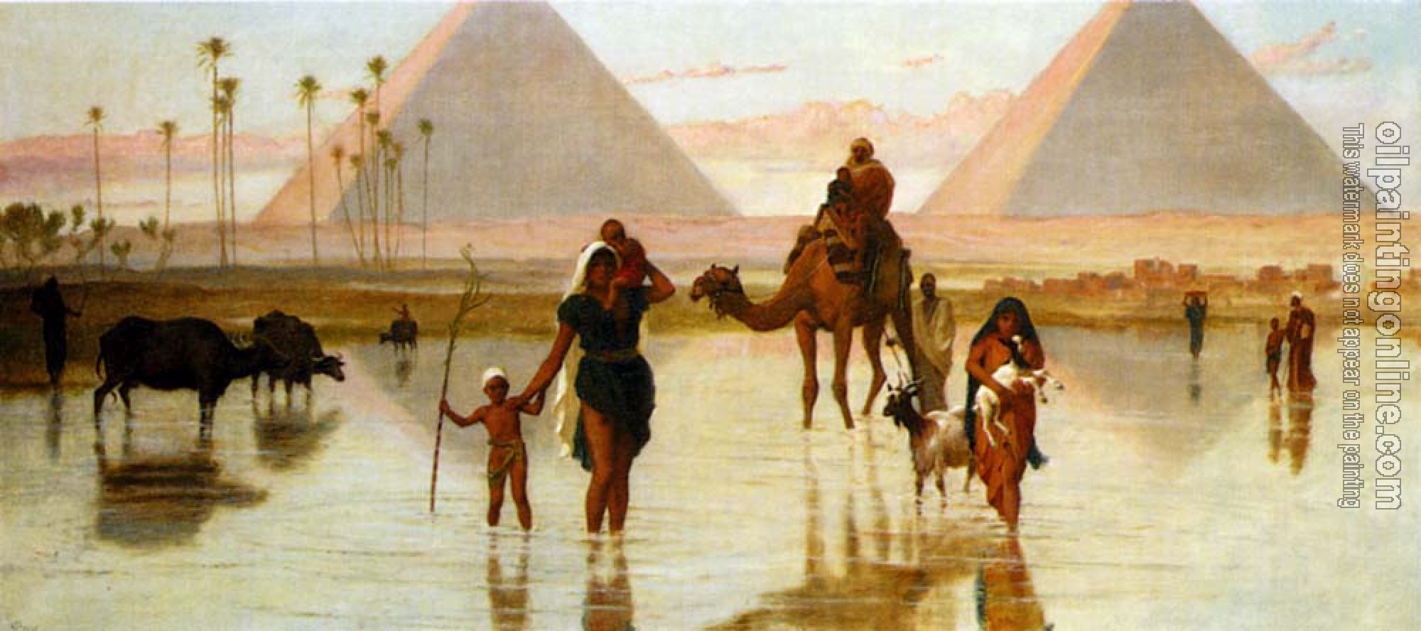 Frederick Goodall - Arabs Crossing A Flooded Field By The Pyramids